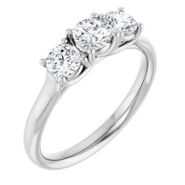 Bague de fiançailles Trinité (3 pierres) en or blanc 14k avec diamant central rond de 0,30 ct (GIA) et 2 diamants latéraux