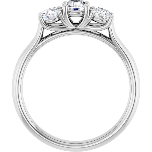 Bague de fiançailles Trinité (3 pierres) en or blanc 14k avec diamant central rond de 0,30 ct (GIA) et 2 diamants latéraux