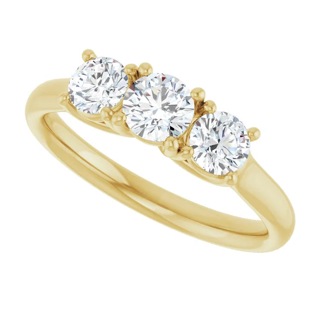Bague de fiançailles Trinité (3 pierres) en or blanc 14k avec diamant central rond de 0,30 ct (GIA) et 2 diamants latéraux