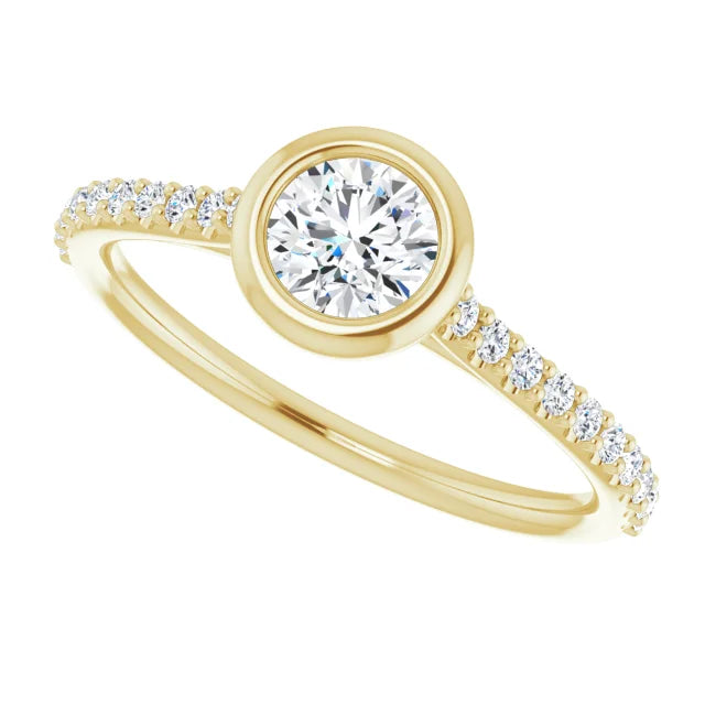 Bague d'engagement à serti clos en or blanc 14k avec diamant naturel rond 0,40 ct et anneau pavé