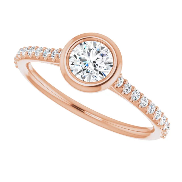 Bague d'engagement à serti clos en or blanc 14k avec diamant naturel rond 0,40 ct et anneau pavé