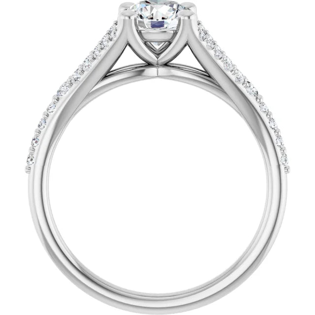 Bague De Fiançailles Diamant Coupe Ronde Pavé Or Blanc