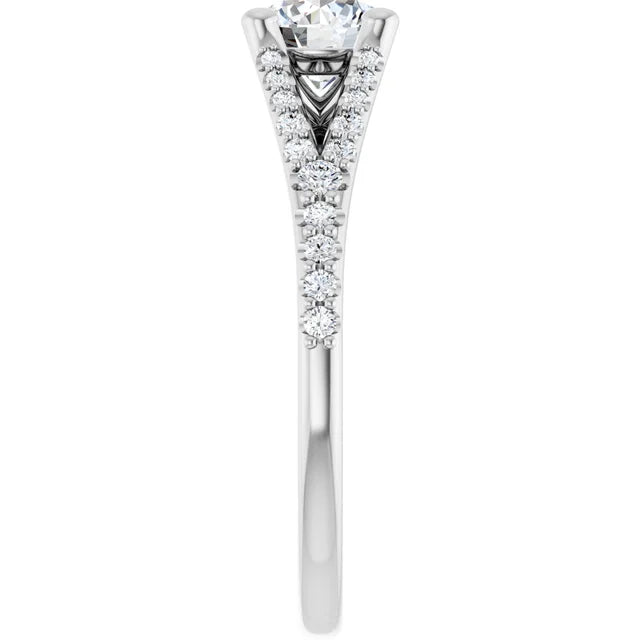 Bague De Fiançailles Diamant Coupe Ronde Pavé Or Blanc