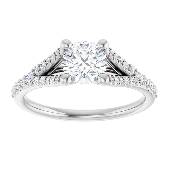 Bague De Fiançailles Diamant Coupe Ronde Pavé Or Blanc