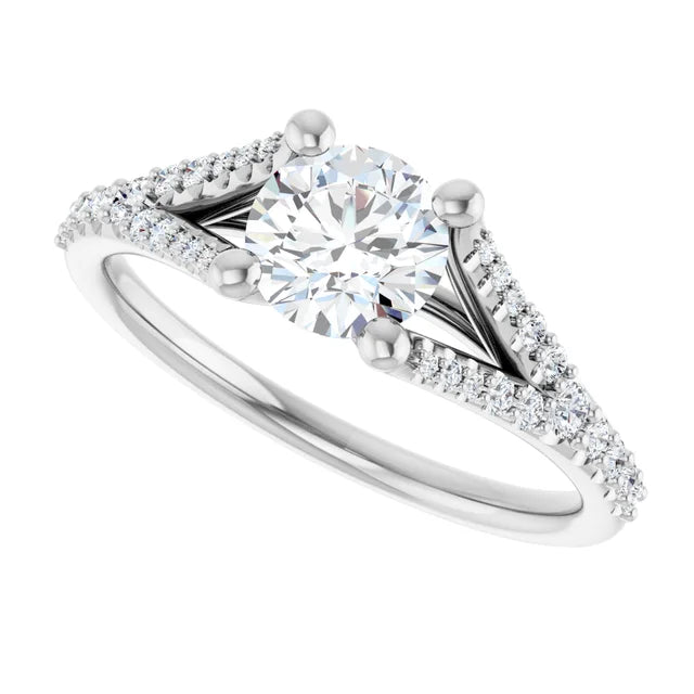 Bague De Fiançailles Diamant Coupe Ronde Pavé Or Blanc