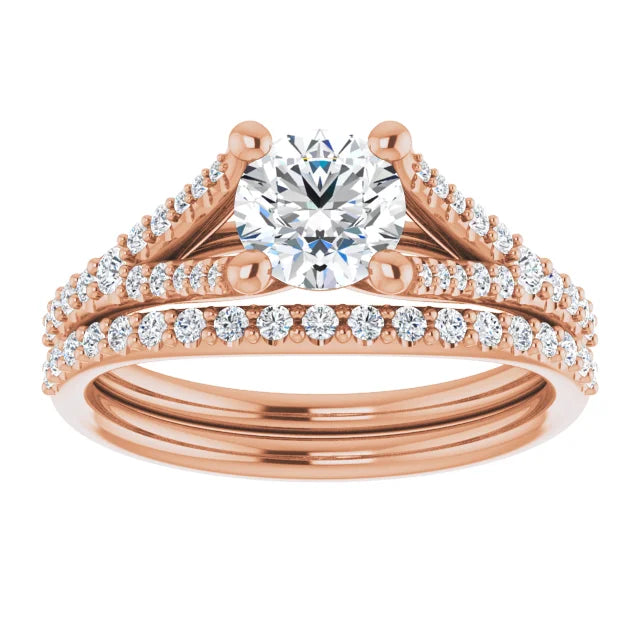 Bague De Fiançailles Diamant Coupe Ronde Pavé Or Blanc
