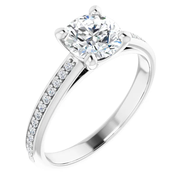 Round Cut Diamond Engagement Ring Pavé White Gold