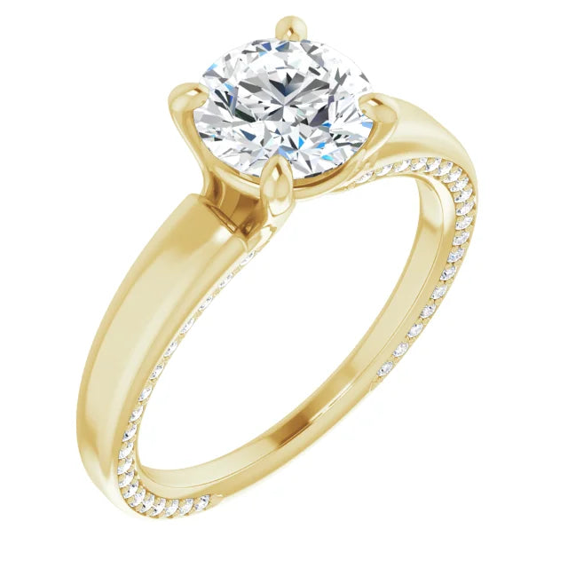 Bague d'engagement solitaire à 4 griffes en or blanc 14k avec diamant de laboratoire rond 1,50 ct et pavé secret
