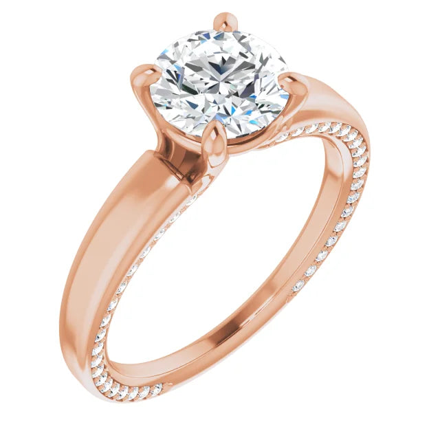 Bague d'engagement solitaire à 4 griffes en or blanc 14k avec diamant de laboratoire rond 1,50 ct et pavé secret