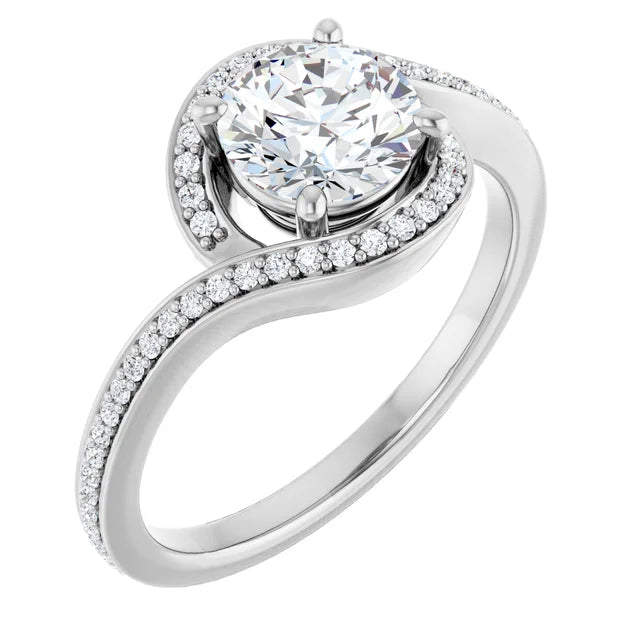 Bague de fiançailles halo en or blanc 14k avec diamant central rond de 0,50 ct (GIA) et 62 diamants d'entourage