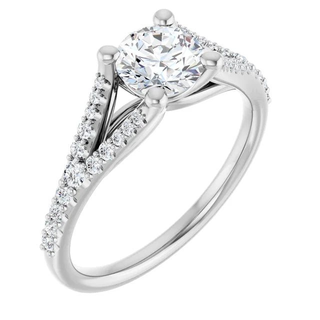 Bague De Fiançailles Diamant Coupe Ronde Pavé Or Blanc