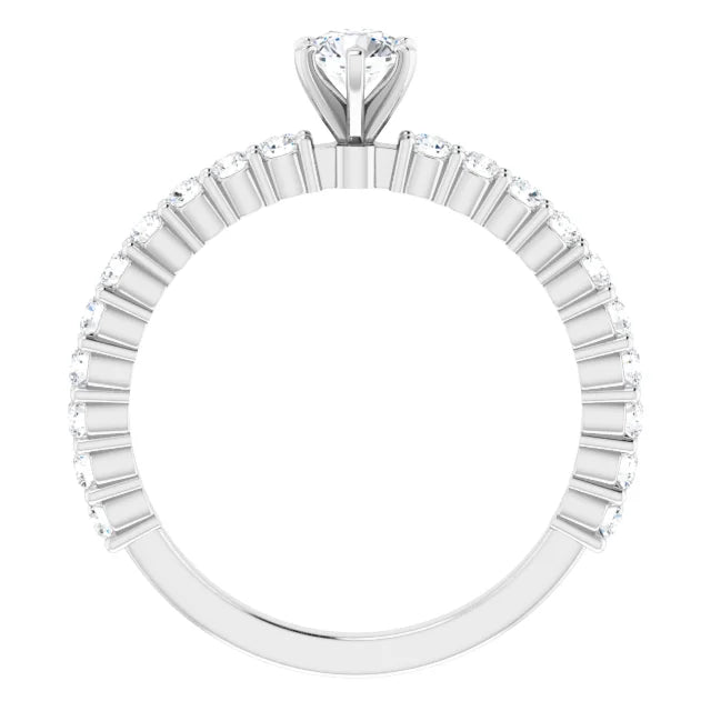 Bague de fiançailles solitaire et pavé en or blanc 14k avec diamant central rond de 0,25 ct (GIA) et 20 diamants d'entourage
