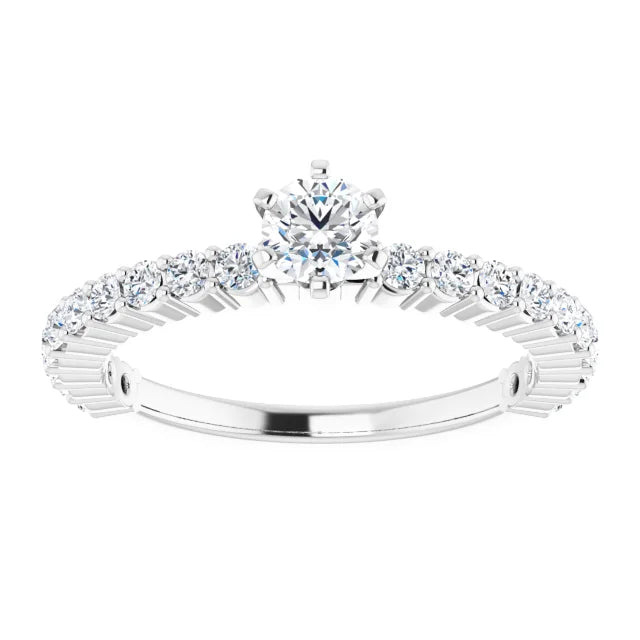 Bague de fiançailles solitaire et pavé en or blanc 14k avec diamant central rond de 0,25 ct (GIA) et 20 diamants d'entourage