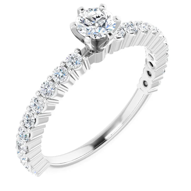 Bague de fiançailles solitaire et pavé en or blanc 14k avec diamant central rond de 0,25 ct (GIA) et 20 diamants d'entourage