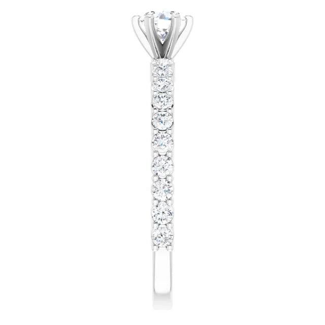 Bague de fiançailles solitaire et pavé en or blanc 14k avec diamant central rond de 0,25 ct (GIA) et 20 diamants d'entourage