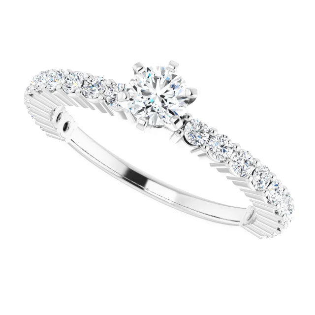 Bague de fiançailles solitaire et pavé en or blanc 14k avec diamant central rond de 0,25 ct (GIA) et 20 diamants d'entourage
