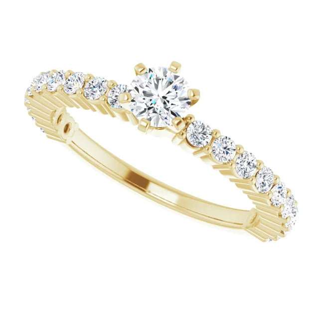 Bague de fiançailles solitaire et pavé en or blanc 14k avec diamant central rond de 0,25 ct (GIA) et 20 diamants d'entourage