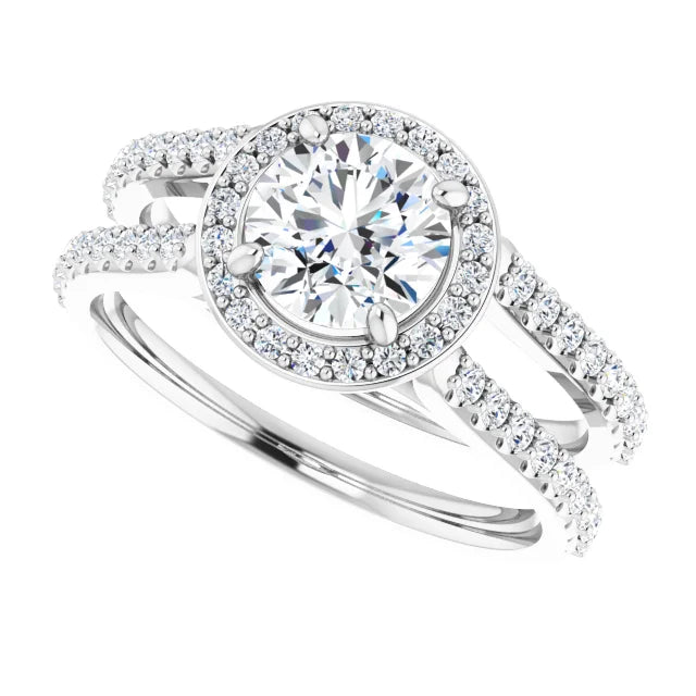 Ensemble bague de fiançailles halo (diamant 1,00 ct) et jonc de mariage encastrable en or blanc 14k à diamants de laboratoire (IGI) Le jonc de mariage assorti est vendu séparément.