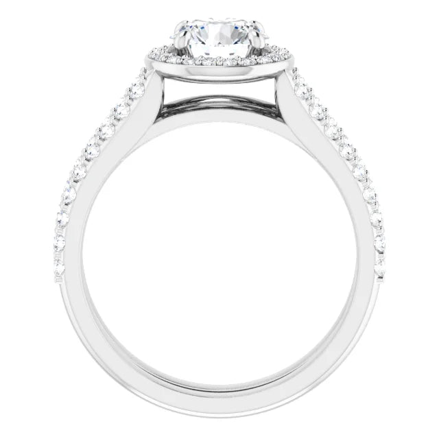 Ensemble bague de fiançailles halo (diamant 1,00 ct) et jonc de mariage encastrable en or blanc 14k à diamants de laboratoire (IGI) Le jonc de mariage assorti est vendu séparément.