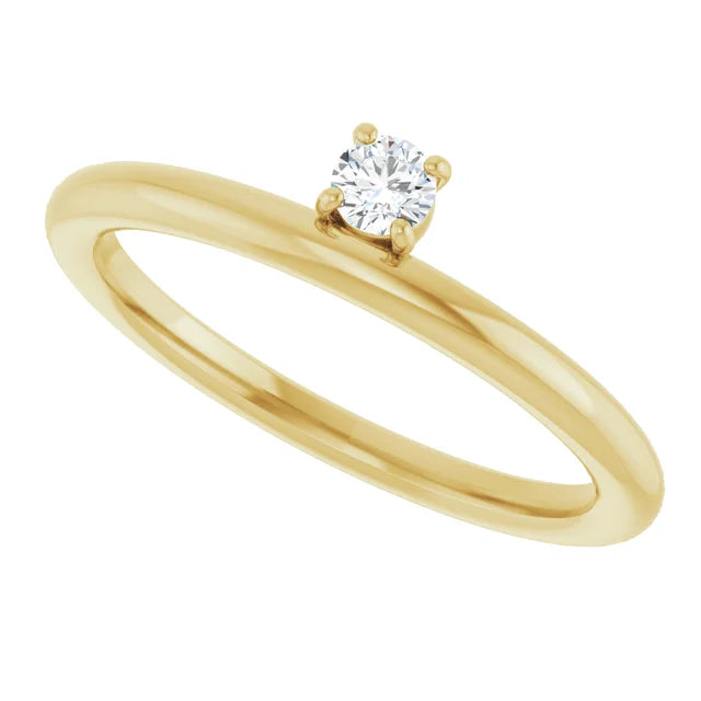 Bague solitaire délicate à 4 griffes en or blanc 14k avec diamant rond 0,10 ct