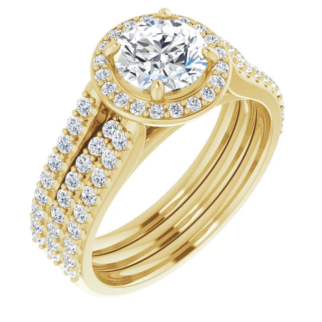 Ensemble bague de fiançailles halo (diamant 1,00 ct) et jonc de mariage encastrable en or blanc 14k à diamants de laboratoire (IGI) Le jonc de mariage assorti est vendu séparément.