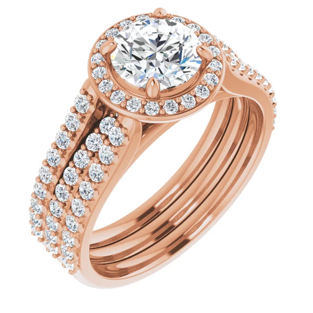 Ensemble bague de fiançailles halo (diamant 1,00 ct) et jonc de mariage encastrable en or blanc 14k à diamants de laboratoire (IGI) Le jonc de mariage assorti est vendu séparément.