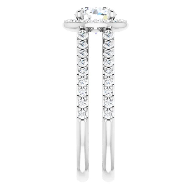 Ensemble bague de fiançailles halo (diamant 1,00 ct) et jonc de mariage encastrable en or blanc 14k à diamants de laboratoire (IGI) Le jonc de mariage assorti est vendu séparément.