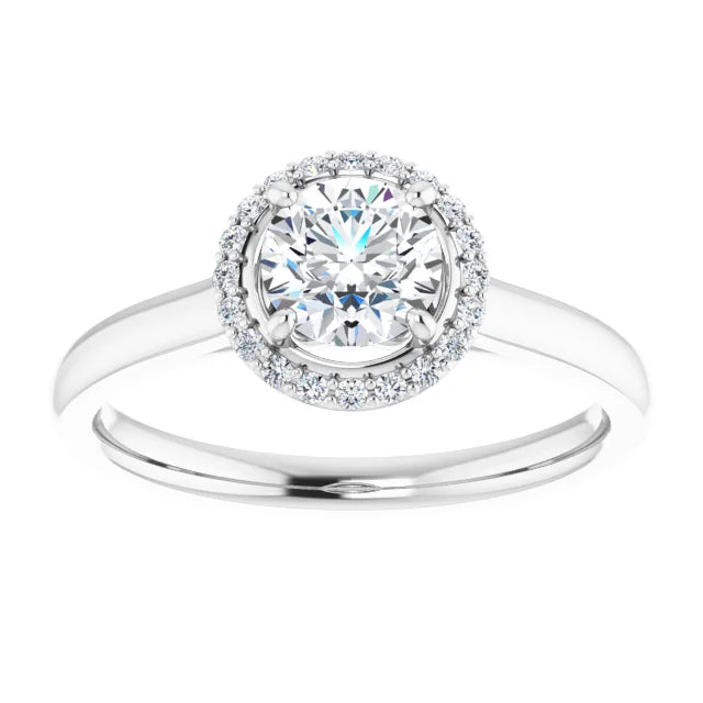 Bague d'engagement halo en or blanc 14k avec diamant naturel rond 0,60 ct