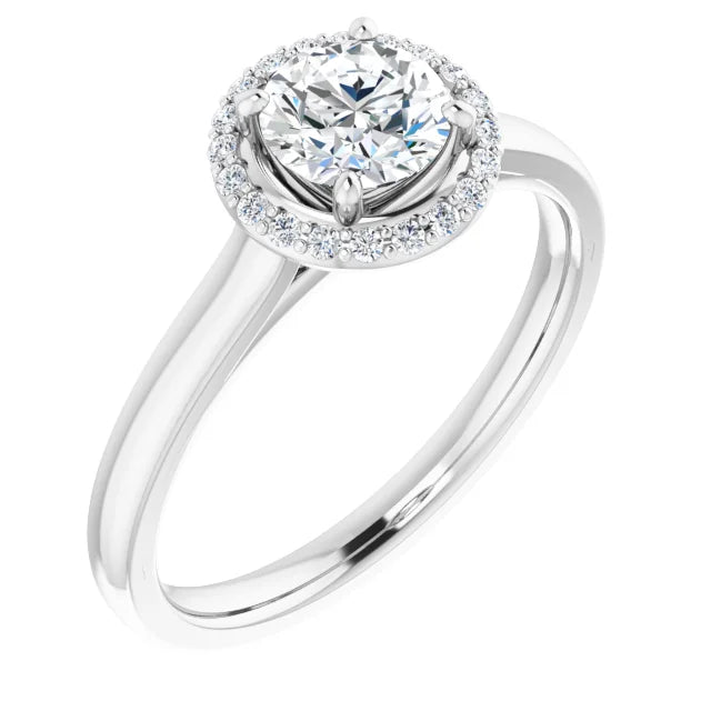 Bague d'engagement halo en or blanc 14k avec diamant naturel rond 0,60 ct