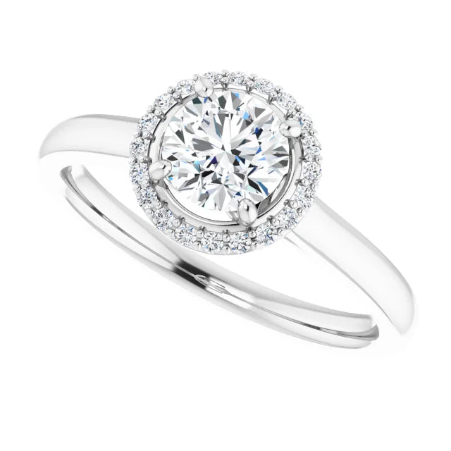 Bague d'engagement halo en or blanc 14k avec diamant naturel rond 0,60 ct