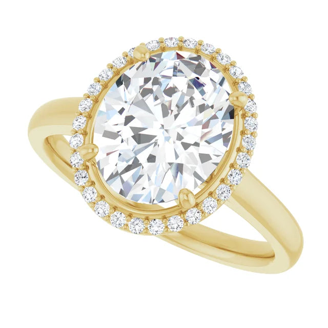 Bague d'engagement halo en or blanc 14k avec diamant de laboratoire ovale 2,00 ct