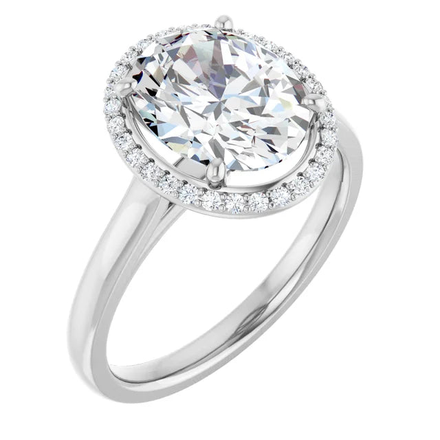 Bague d'engagement halo en or blanc 14k avec diamant de laboratoire ovale 2,00 ct