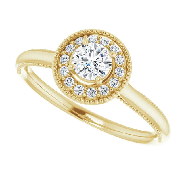 Bague d'engagement halo en or blanc 14k avec diamant naturel rond 0,30 ct et pavé d'accent
