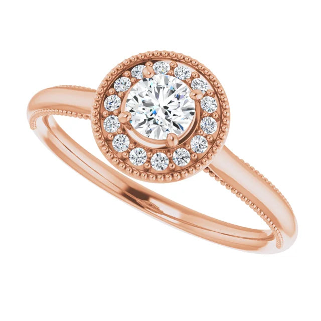 Bague d'engagement halo en or blanc 14k avec diamant naturel rond 0,30 ct et pavé d'accent