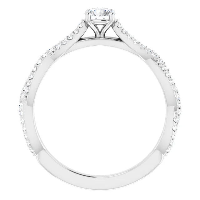 Bague de fiançailles solitaire et pavé entrelacé en or blanc 14k avec diamant central rond de 0,30 ct (GIA) et 64 diamants d'entourage
