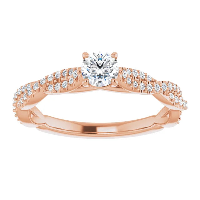 Bague de fiançailles solitaire et pavé entrelacé en or blanc 14k avec diamant central rond de 0,30 ct (GIA) et 64 diamants d'entourage