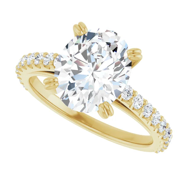 Bague de fiançailles solitaire et pavé en or jaune 10k avec diamant central ovale de 1,00 ct (IGI) et 20 diamants d'entourage