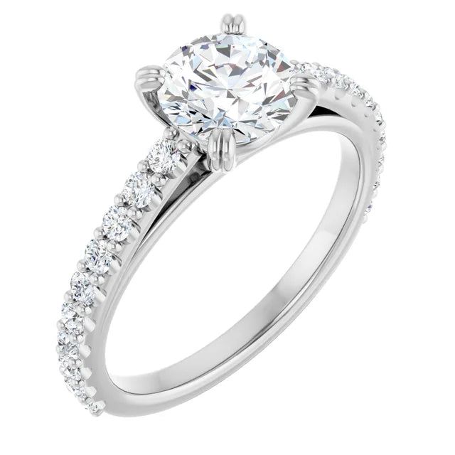 Bague de fiançailles solitaire et pavé en or blanc 14k avec diamant central rond de 1,00 ct (IGI) et 20 diamants d'entourage