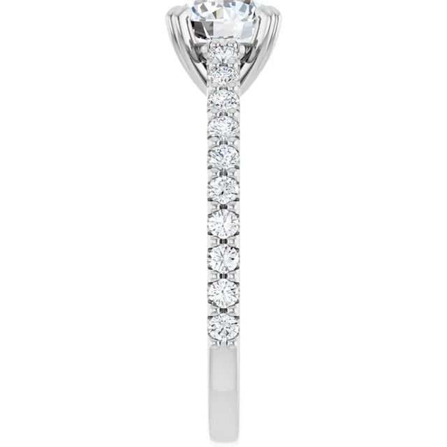 Bague de fiançailles solitaire et pavé en or blanc 14k avec diamant central rond de 1,00 ct (IGI) et 20 diamants d'entourage
