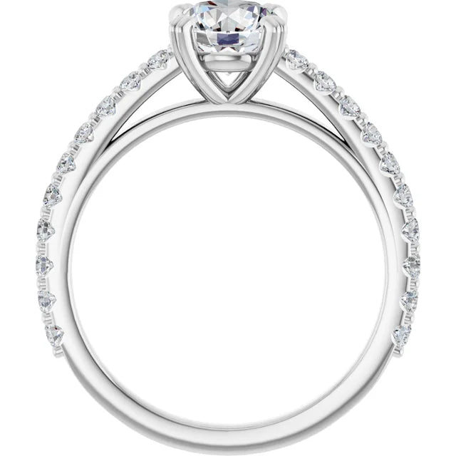 Bague de fiançailles solitaire et pavé en or blanc 14k avec diamant central rond de 1,00 ct (IGI) et 20 diamants d'entourage
