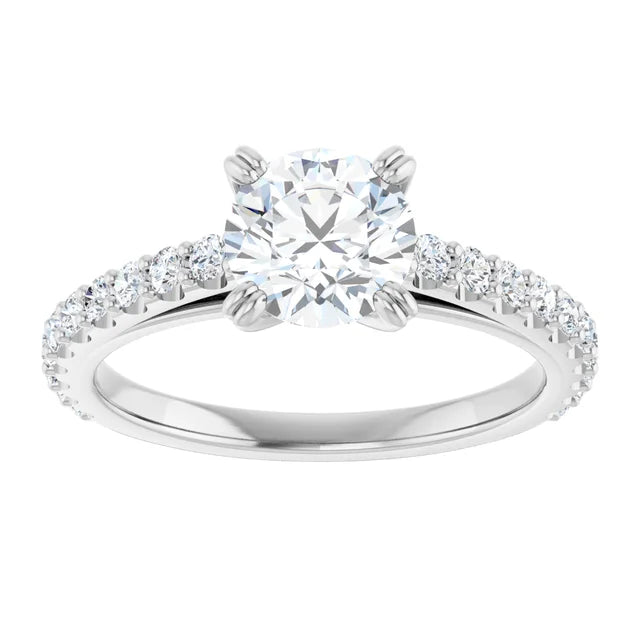 Bague de fiançailles solitaire et pavé en or blanc 14k avec diamant central rond de 1,00 ct (IGI) et 20 diamants d'entourage