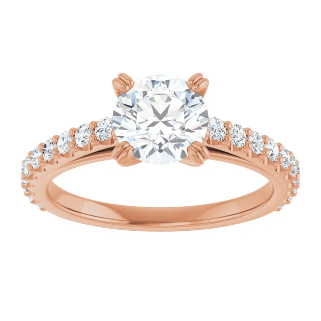 Bague de fiançailles solitaire et pavé en or blanc 14k avec diamant central rond de 1,00 ct (IGI) et 20 diamants d'entourage