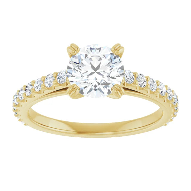 Bague de fiançailles solitaire et pavé en or blanc 14k avec diamant central rond de 1,00 ct (IGI) et 20 diamants d'entourage