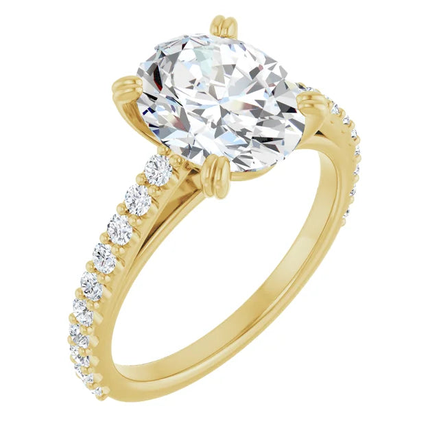 Bague de fiançailles solitaire et pavé en or jaune 10k avec diamant central ovale de 1,00 ct (IGI) et 20 diamants d'entourage