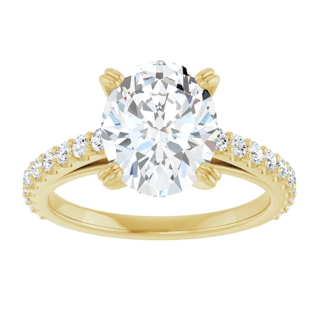 Bague de fiançailles solitaire et pavé en or jaune 10k avec diamant central ovale de 1,00 ct (IGI) et 20 diamants d'entourage
