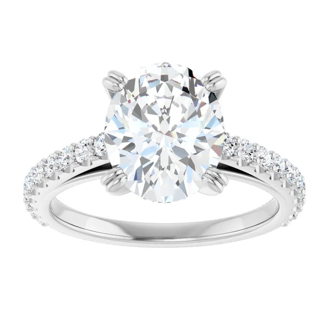 Bague de fiançailles solitaire et pavé en or jaune 10k avec diamant central ovale de 1,00 ct (IGI) et 20 diamants d'entourage