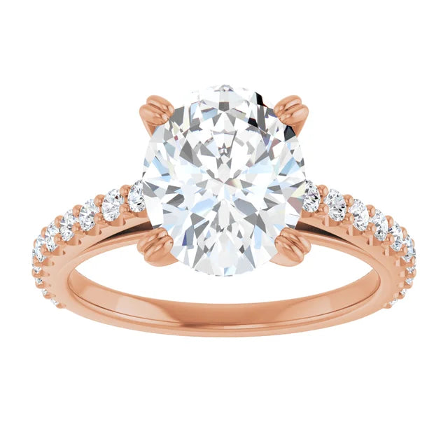 Bague de fiançailles solitaire et pavé en or jaune 10k avec diamant central ovale de 1,00 ct (IGI) et 20 diamants d'entourage