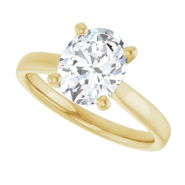 Bague d'engagement solitaire en or jaune 14k avec diamant de laboratoire ovale 1,75 ct