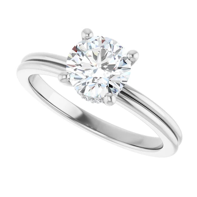 Bague d'engagement solitaire à 4 griffes et halo caché en or jaune 14k avec diamant de laboratoire rond 1,00 ct