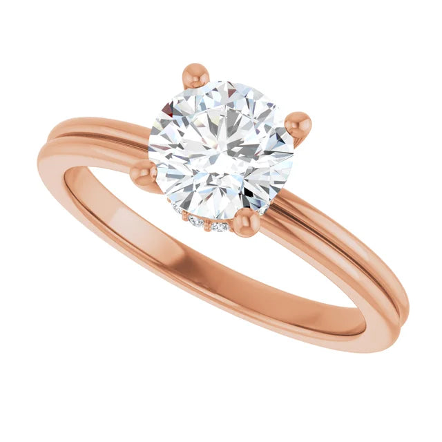 Bague d'engagement solitaire à 4 griffes et halo caché en or jaune 14k avec diamant de laboratoire rond 1,00 ct